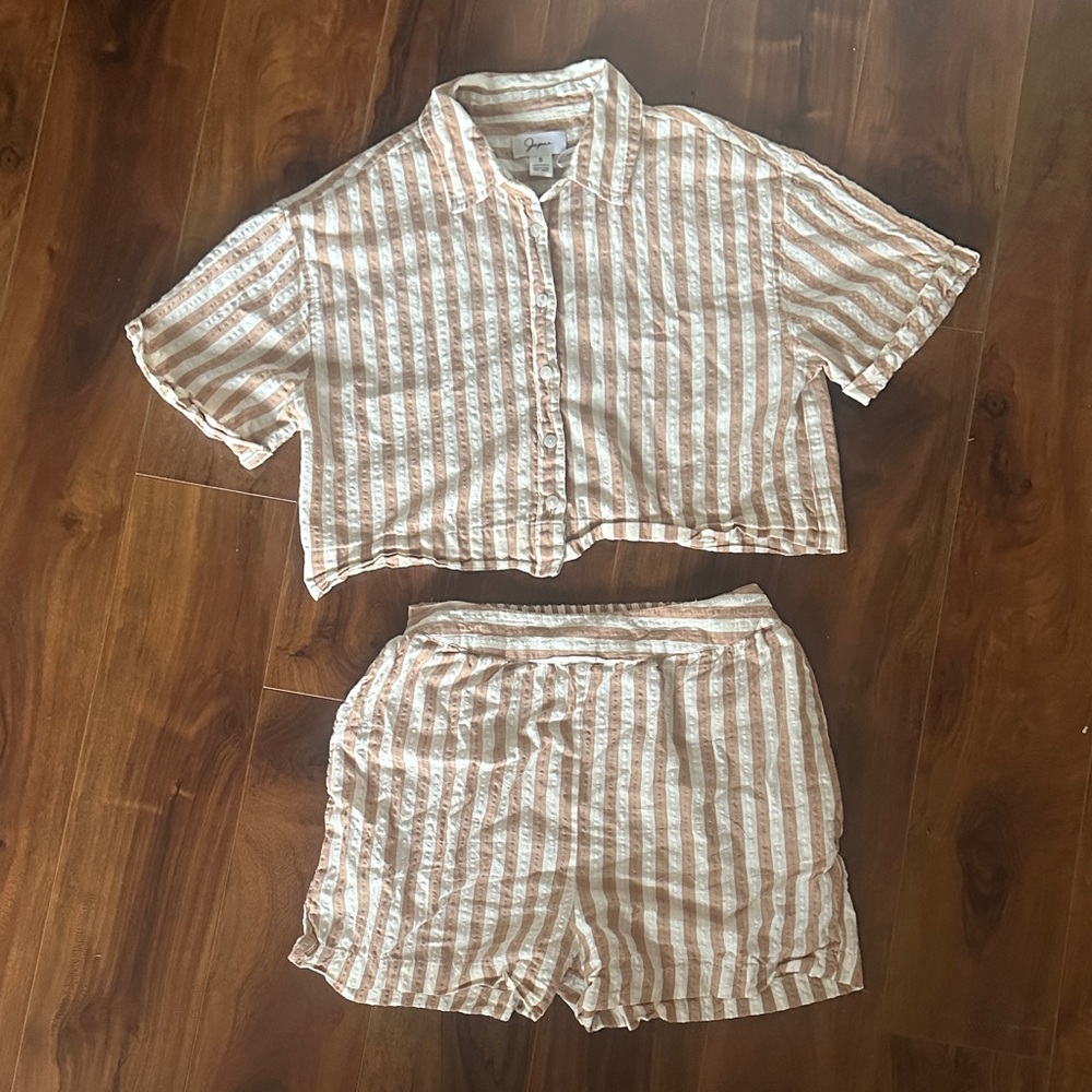Striped Button-Up Shirt and Shorts Set 100% Cotton